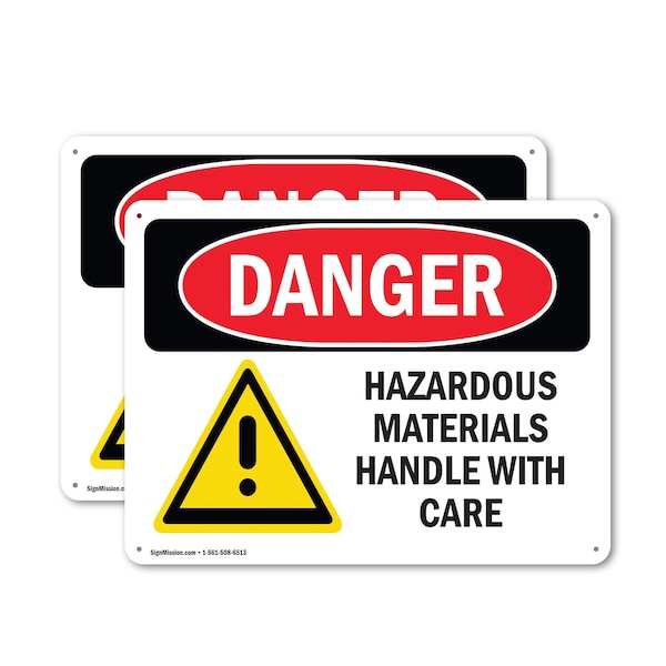 Signmission Hazardous Materials Handle With Care Danger Sign, Plastic, 10in W x 7in L, 2PK OS-2PACK-DS-P-710-L-1316 - main